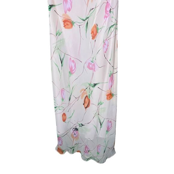 Vintage Y2K Mary McFadden Pink Peach Floral Flutter Cap Sleeve Maxi Dress Size 1 - Picture 3 of 11